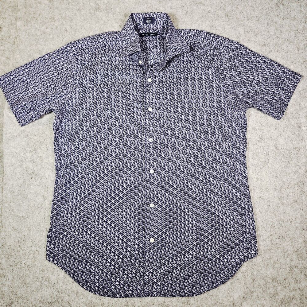 Peter Millar Collection Mens Blue Cars Scooters Cotton Button Up Shirt Size M